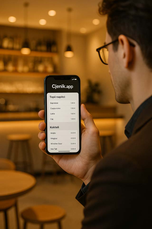 Osoba koristi cjenik na mobitelu