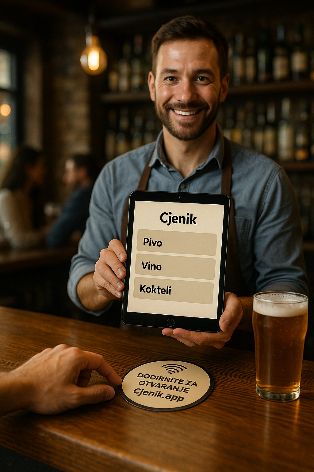 Konobar pokazuje cjenik.app