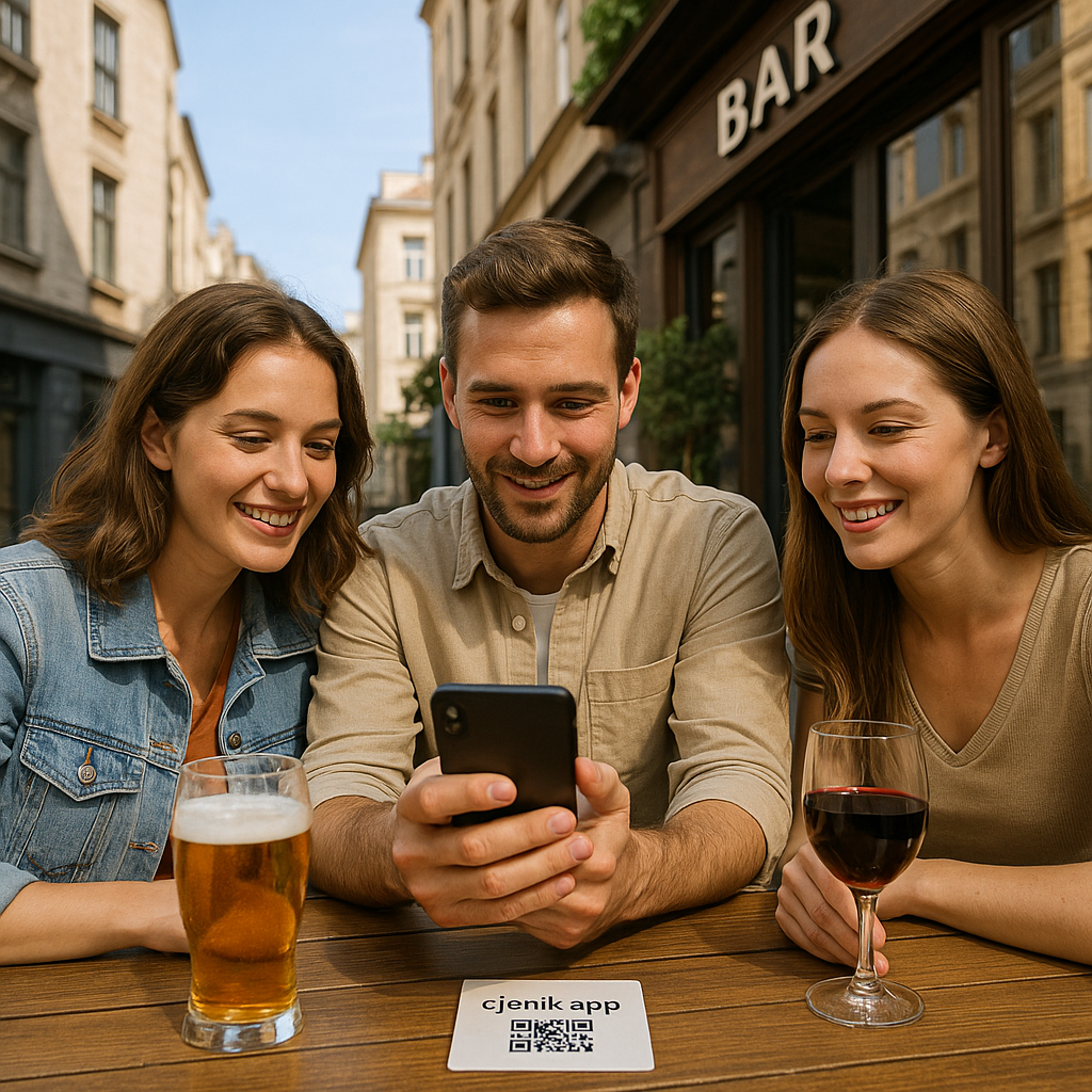 Gosti skeniraju QR kôd za stolom u kafiću
